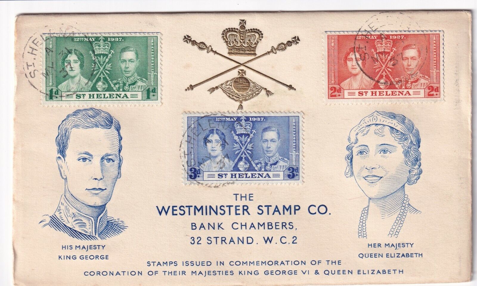 ST HELENA 1937 CORONATION OF KGVI ON illustrated cover