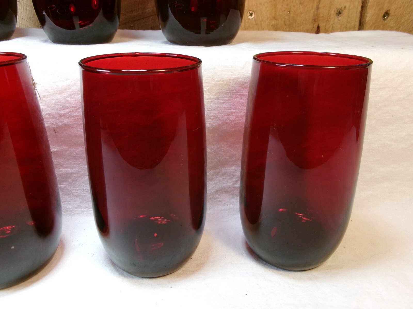 Lot of 6 Vintage Ruby Red Drinking Glass Tumbers & 1 Ruby Red Juice Glass