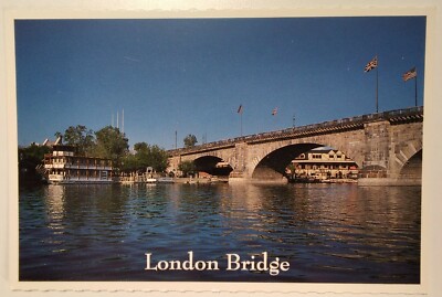 Arizona Postcard Vtg 1980s Original RARE Lake Havasu City London Bridge Flags 
