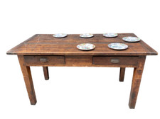 Rustico antico tavolo da cucina con 4 cassetti della fine dell'800 Piemontese