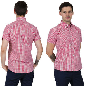 Relco Mens Gingham Short Sleeve Classic Mod Button Down Shirt