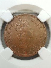 1969 MAURITIUS 2 CENTS BU NGC MS64BN COIN
