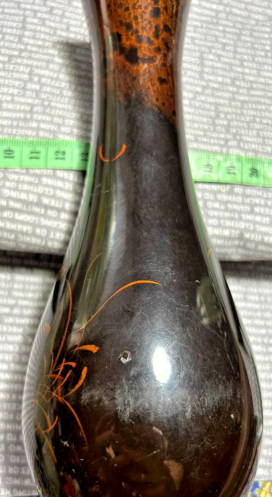 Lacquer Ware Tear drop shape Koi Carp Crisp Orange Design Vase Papier Mache Bud image 2