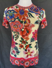 JOHNNY WAS Size XS Janie Favorite Cream Floral Short Sleeve Crew Neck Tee Shirt