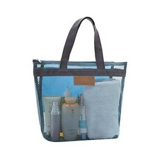 Mesh Shower Caddy Bag, Quick Dry Portable Tote Bag with Zipper and Inner Blue