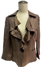 Valentino Roma Women  s Sz 6 Brown Ruffled Jacket Blazer One Button Made In Italy