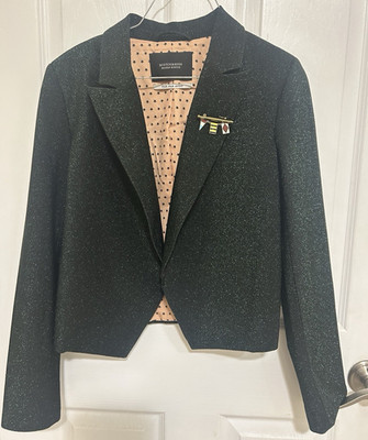 Scotch & Soda Women s Green Sparlke Cropped Blazer Lined One-Button with pin