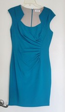 Calvin Klein Dress Womens 8 Horseshoe Neckline Blue Sheath Career R1186