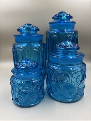 VINTAGE L. E. Smith Blue Moon & Stars Glass Jar Canister Set | eBay