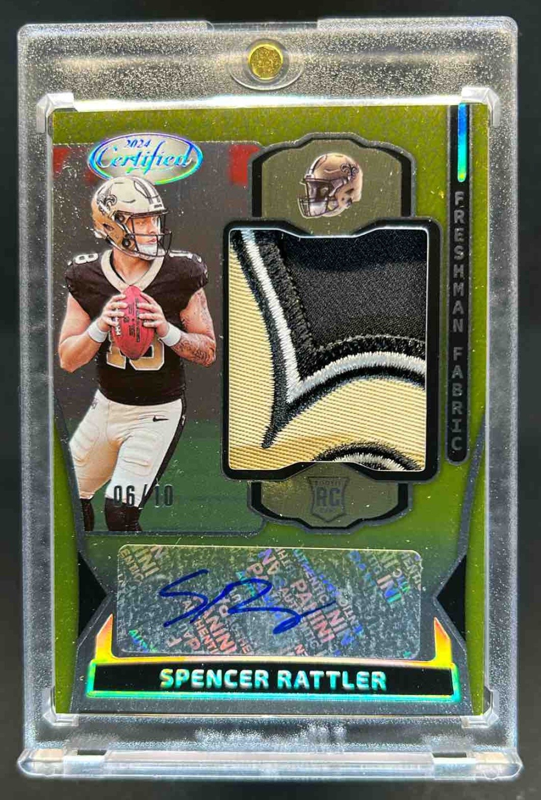 2024 Certified Spencer Rattler Freshman Fabric RC Patch Gold Etch Auto #6/10