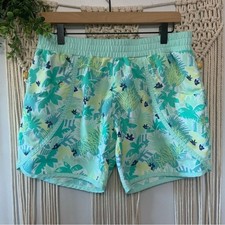COLUMBIA PFG Girls' Slack Tide Hybrid Water Shorts Tropical Print Blue Green XL