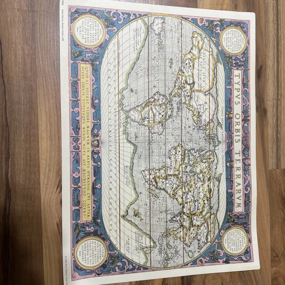 Vintage 1590 World Map Print by Abraham Ortelius 21 1/2" x 19 1/2" - Image 2 of 4