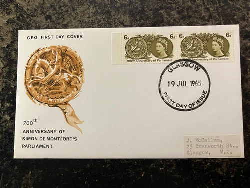 United Kingdom 1965 - 700 years Simon de Monfort's Parliament FDC stamps 6d
