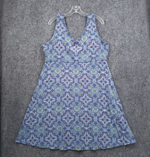 Fresh Produce A Line Dress Womens 1X Plus Blue Geometric Stretch Pullover USA