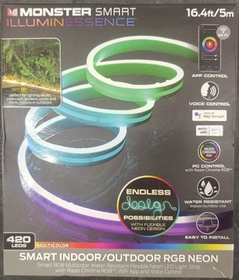 Monster 16.4ft Smart Indoor and Outdoor Multi-Color Neon LED Light Strip, Wat...
