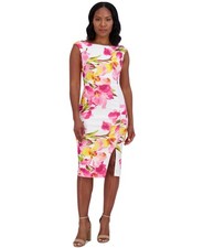 Eliza J Women Boat-neck Sleeveless Floral Print Sheath Dress White Size 12 1772