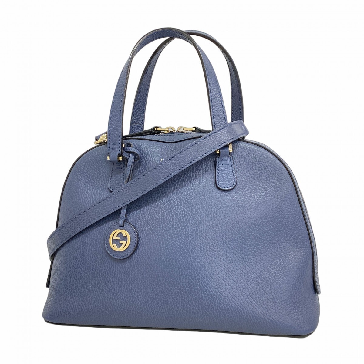 GUCCI Interlocking G Lady Leather Handbag Blue Champagne Gold Hardware