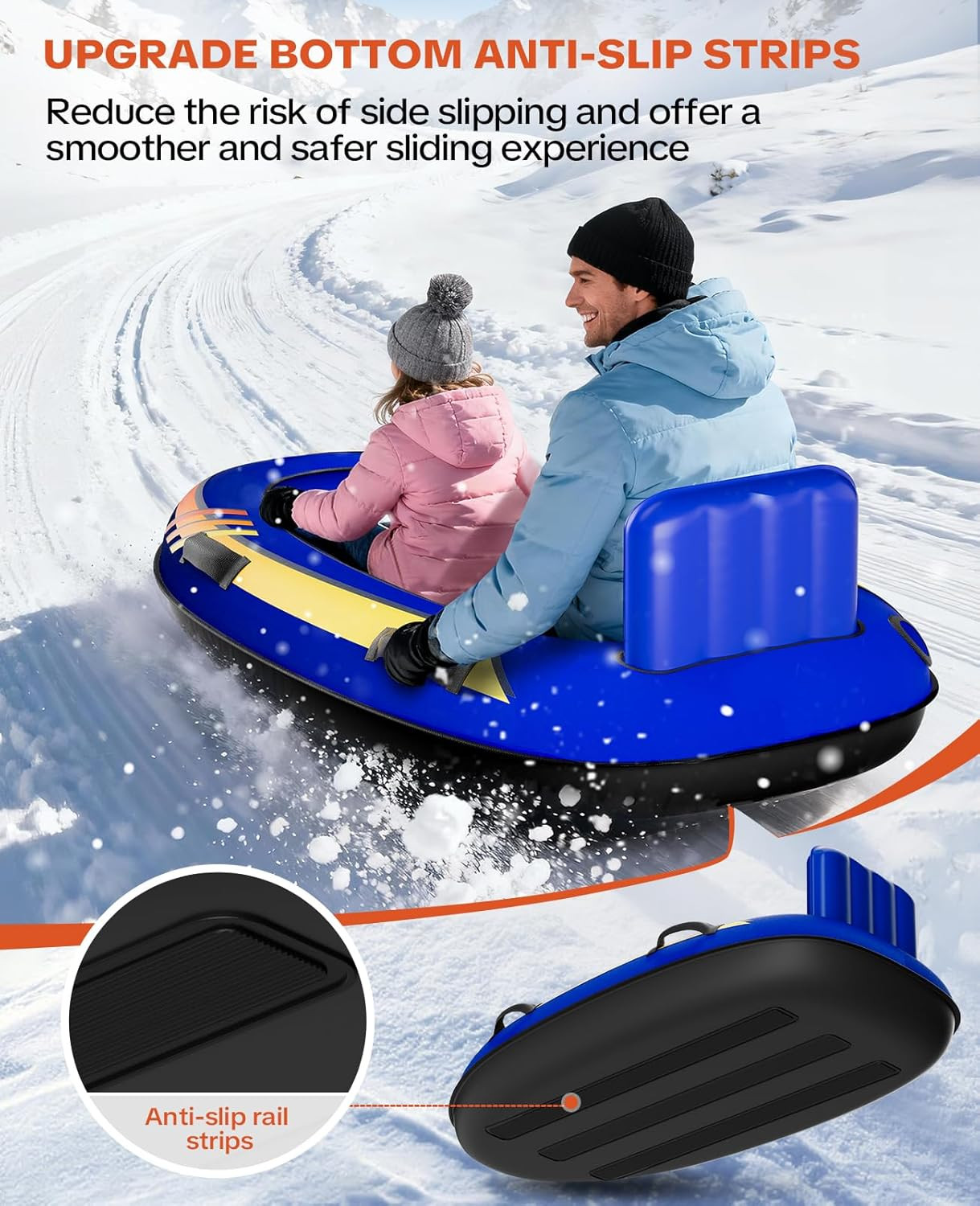 2 Person Inflatable Snow Sled with Premium Canvas Cover, Snow Tubes for Sledding