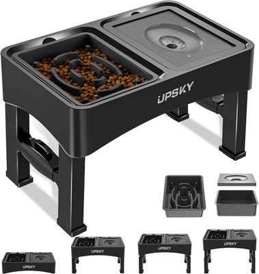 2-In-1 Elevated Dog Bowls Slow Feeder, 4 Height Adjustable Raised Bowls Stand, N