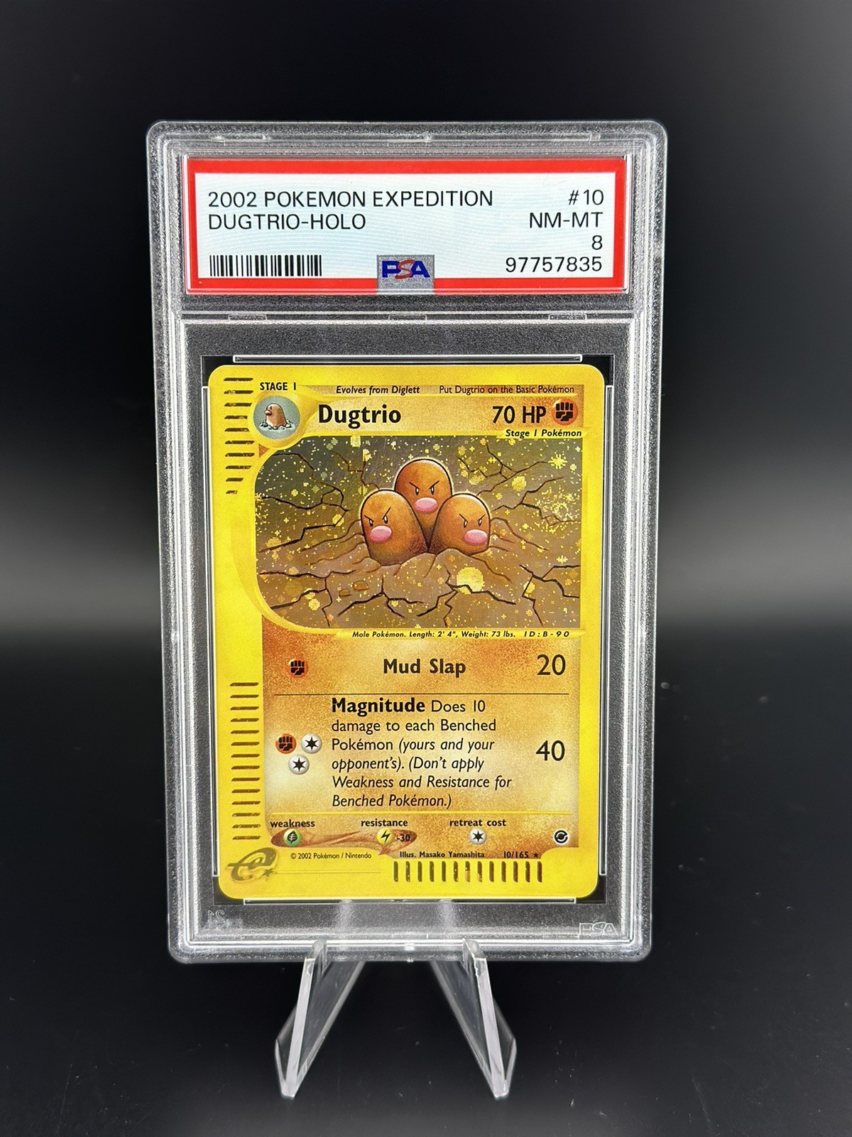 PSA 8 Dugtrio 10/165 Expedition E Series Holo Rare Pokemon SWIRL RIGHT SIDE