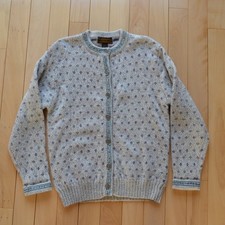 Vintage Eddie Bauer Wool Cardigan Winter Sweater Size Medium Gray