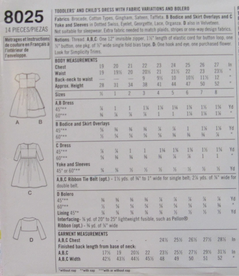 Simplicity 8025 Toddler Little Girls 1/2-3 Project Runway DRESS Bolero Pattern - Image 2 of 2