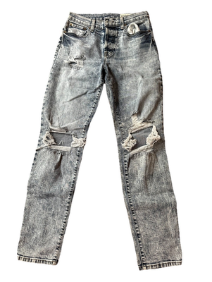 #ad Pistola Women#x27;s Blue Light Acid Wash Distressed Button Fly Jeans Slim Fit High $45.00