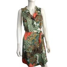 Tommy Hilfiger Ruffle Dress Sz XS Green Sleeveless Silky Wrap Cottagecore Summe