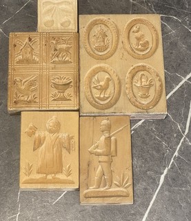 scarce antique carved wooden biscuit cookie moulds animals soldier windmill VGC
