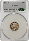 1942-D CACG MS66 Mercury Dime 10c, Superb Gem, Original Dual Sided Tone, PQ CAC!