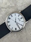 Citizen Eco Drive Day Date Roman Numeral Dial White Date Leather Strap Vintage