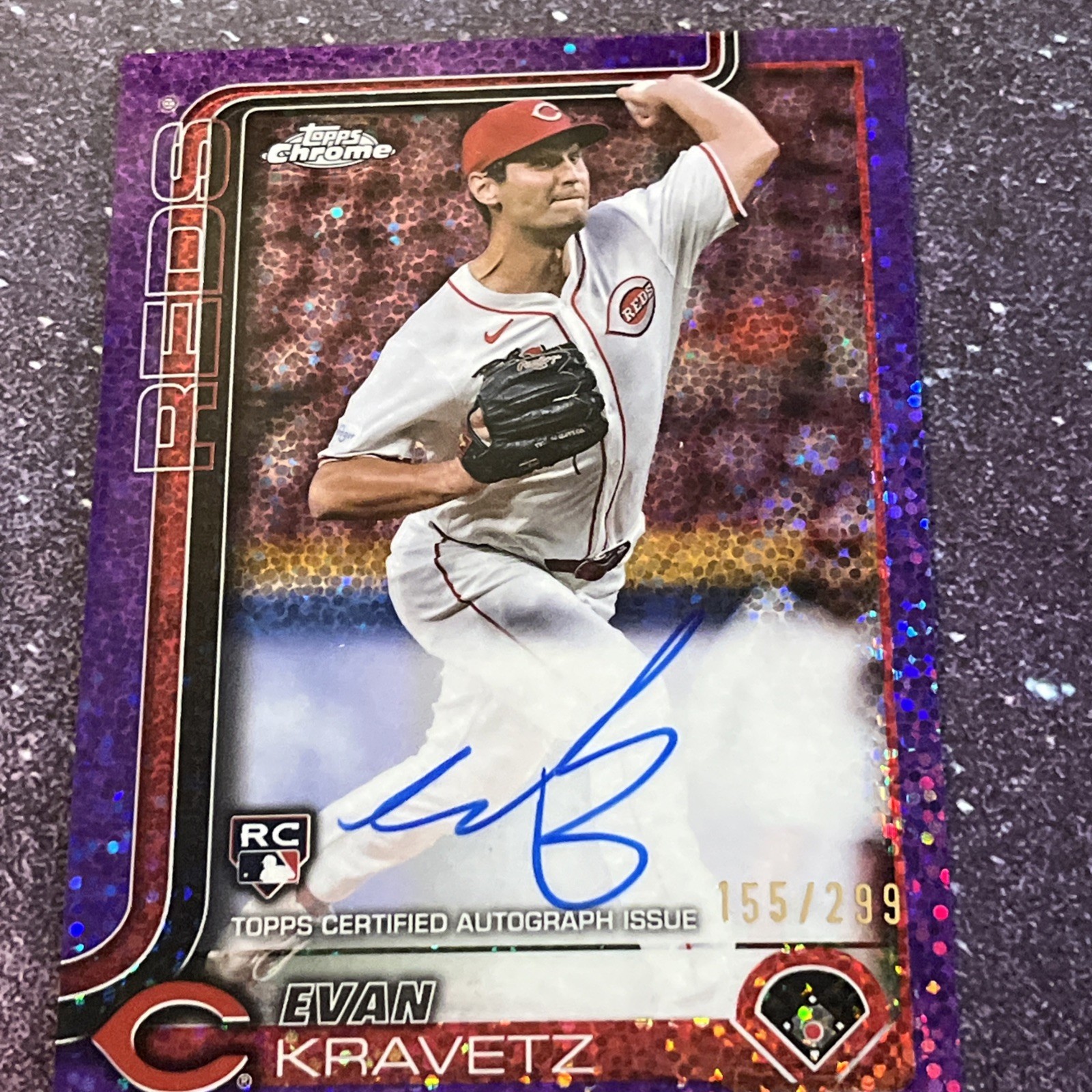 2025 Topps Chrome - Rookie Autographs Evan Kravetz #RA-EK Purple Speckle...