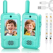 Video Walkie Talkies for Kids, 2 Pack Rechargeable Long Range Green Green