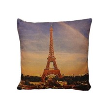 Eiffel Tower Linen Throw Pillow Cover Case France Paris Sunset City Cityscape