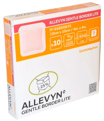 ALLEVYN Gentle Border Lite 10x10 cm Schaumverb. 10 St PZN 18051334 Verfall 03/26