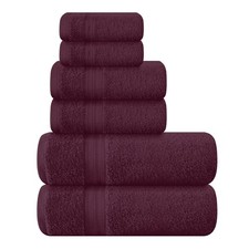 BOUTIQUO 6 Pack Cotton Towel Set, Contains 2 Bath Towels 27x54 - Burgundy 73709