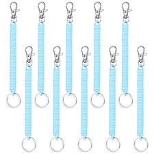 Retractable Coil Springs Keychain, 10 Pcs Spiral Cord Coil Keychain, Light Blue