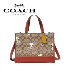 Coach CE862 Snoopy Tote Bag Dempsey Carryall Signature Canvas Smooth Leather