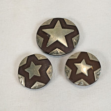 Lot of 3 Vintage Screw-Back Conchos Metal w/Nickel Silver Lone Star Design 1.5"