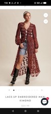 Lace Up Embroidered Maxi Kimono