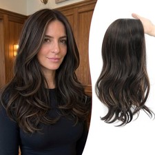 Brown Dark w/ Highlights Long Wavy 18in Women Premium Hair Topper