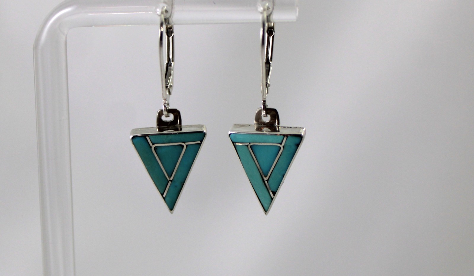 Sterling Silver Turquoise Inlay Triangular Shaped… - image 3