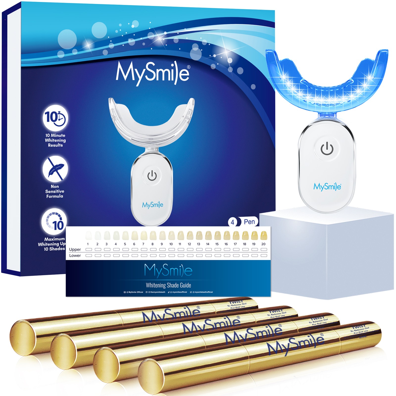 MySmile 35%CP Teeth Whitening Pen Kit 4 Gold Whitener Pen with 28-LED Light Tray