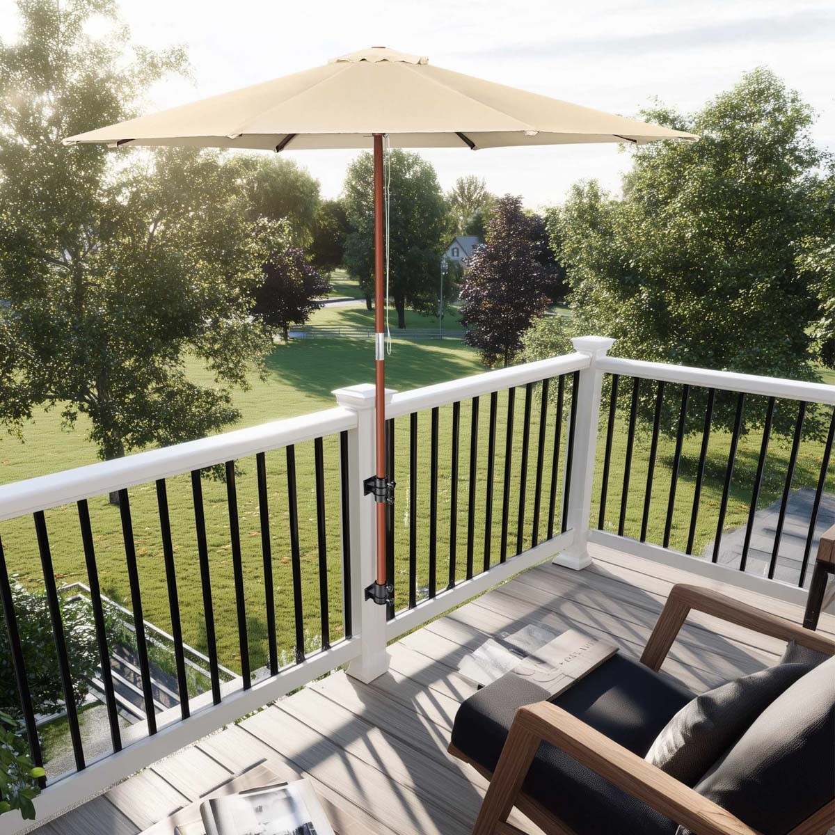 LAGarden Patio Umbrella Flat Mount Bracket for Deck Railing Balcony Courtyard