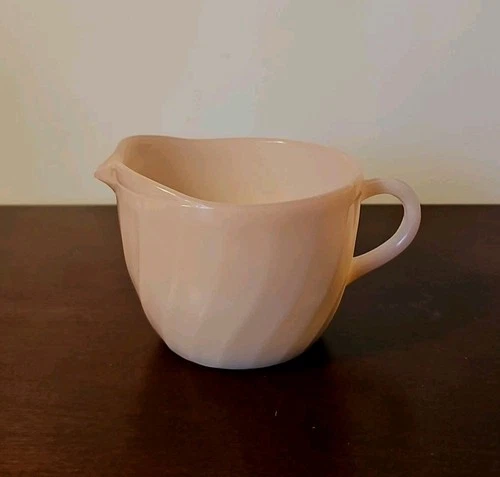 Anchor Hocking Fire King Oven Ware Pink Swirl Creamer Vintage 1950s