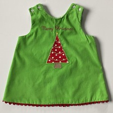 Jumper Dress Christmas Size 4 4T Green Corduroy Red Tree Made In USA Holiday