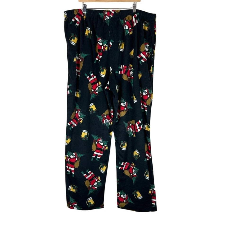 Брюки для сна литейные мужские 3XLT черные флисовые Santa пиво праздник Рождество веселье - Изображение 3 из 4