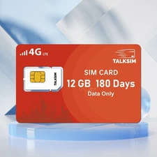 TalkSIM 12GB Data SIM Card - 180 Days Validity - High Speed 4G