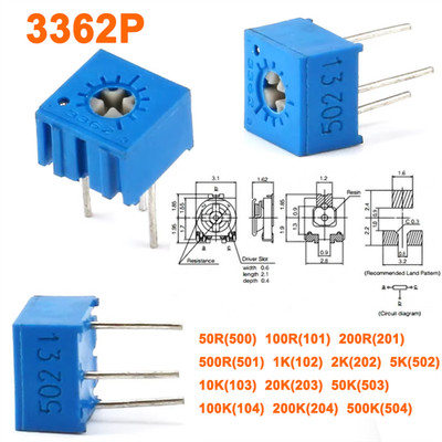 3362P 50R-500KR Cermet Variable Resistors Potentiometer/Preset/Trimmer