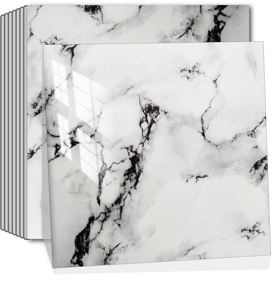 20-Pack Self-Adhesive Marble Look Peel & Stick Backsplash Tiles 12x12 Inch